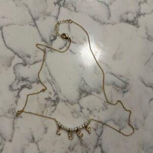 Lucy Name Necklace Gold Toned Faux Pearl